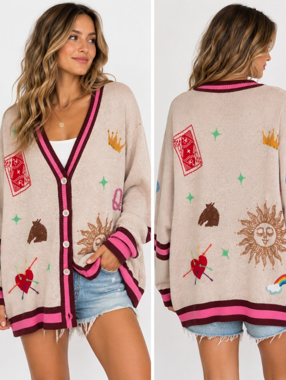 Queen of Sparkles XXL Multi Icon Rhinestone Cardigan NWT $172